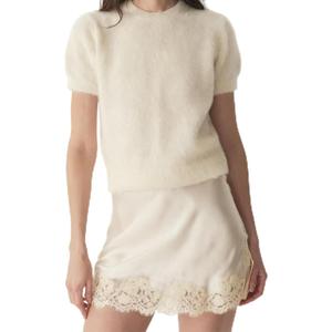 Women Lace Satin Mini Skirt Y2K Lace Trim Silk Slip Skirt Low Rise Bodycon Short Underskirt Streewear (Small)