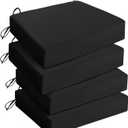 UNIKOME Outdoor Chair Cushions Pack of 4, Water Resistant Patio Cushions with Ties, High Density Sponge Filling Square Corner Seat Cushions for Outdoor Furniture, 18.5"x16"x3", Black