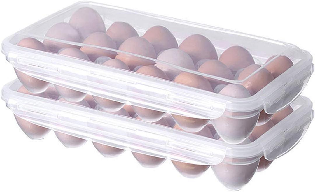 XBYUS 2 Pack Covered Egg Holders For Refrigerator, Plastic Storage Container/ Deviled Egg Tray Carrier with Lid Fits 18X2 Eggs(36 Eggs)