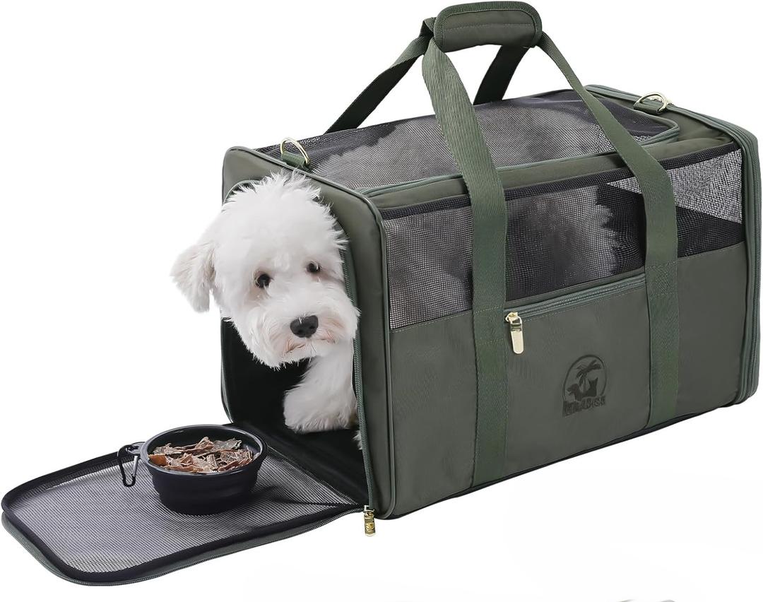 Luxury Pet Carrier for Dogs, Cats, Puppies - Airline TSA Approved, Durable Anti-Scratch Fabric, Soft-Sided, Consistent Airflow, Foldable Design, Cushion Pad, Travel (Olive Green, Large)