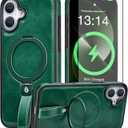 Butaiga for iPhone 17 Leather Case with Stand, Anti-Slip Grip Ring, Fits for MagSafe (Green, iPhone 17)