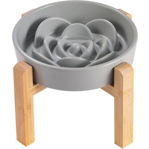 8.26 in Grey Dog Bowl Slow Feeder Ceramic for Medium and Large Breed, Elevated/Raised Slow Feeding Dog Food Water Dish Heavy Weighted, Puppy Dish for Fast Eaters, Puzzle Eating Bowl Modern Maze