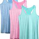 NELEUS Workout Running Racerback Long Tank Top for Women,8006,3 Pack,Light Blue,Rose red,Light Green,3XL