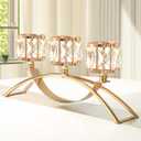 3 Arms Crystal Candle Holders, Arch Candlestick Table Candelabras Centerpieces for Wedding, Dinning Room, Cabinet Ornaments, Home Decoration Gift (3-arm Arched, Gold)