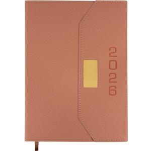 2026 Daily Monthly Planner - Calendar, January - December 2026, 100GSM Thick Paper, Leather Cover, Planner with Hourly Schedule,6.1" x 8.2", Daily Inside Page - Monthly Inside Page, Pen Holder, Bookmarks (Pink)