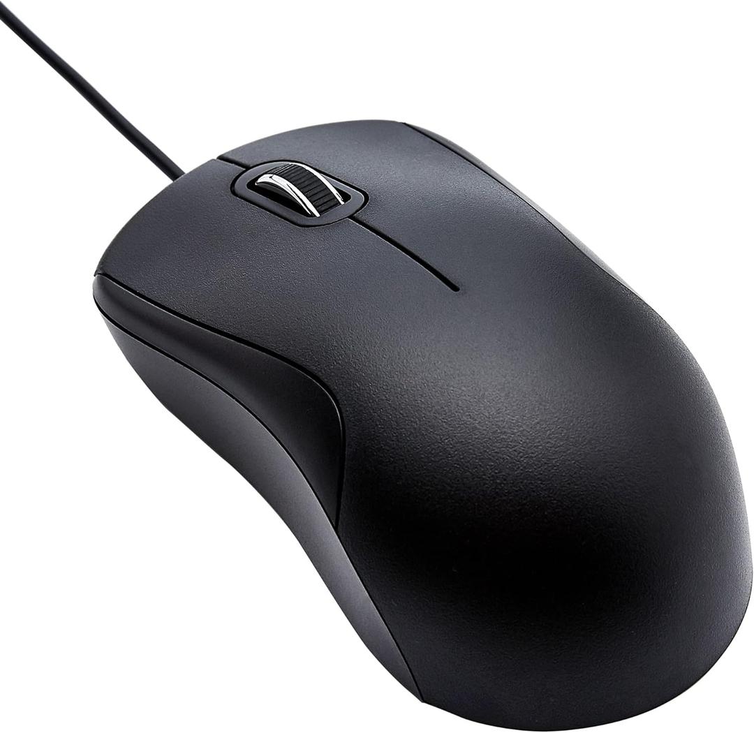Amazon Basics 3-Button USB Wired Mouse with Precision Scroll Wheel, 1000 DPI, Ergonomic Grip, Plug and Play, 6-foot Cable, Black