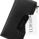 GOIACII Slim Wallet for Women Rfid Blocking Credit Card Holder with Zip Pocket Bifold Vegan Pebble Leather Black