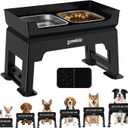 3-in-1 Raised Dog Bowl - 6 Height Adjustable Elevated Dog Bowls Stand, Double Deck Design Mess Proof, Feeding Station with 2 Stainless Steel Bowls & Licking Plate for Small Medium Large Pets (54oz Water Bowl & 54oz Food Bowl)