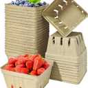 30 Pack Natural Pulp Fiber Berry Basket,Small Molded Produce Vented Basket Kitchen Supplies for Strawberry Blueberry Raspberry, Fruit Tray for Fruit Vegetable Farmer Market Grocery (Small)