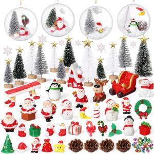Roowest 96 Pcs Miniature Ornaments for Snow Globe Kit DIY Christmas Village Decoration Christmas Figurines Mini Ornaments with Snowman Reindeer Santa Claus Snowflake (White Green Sliver)