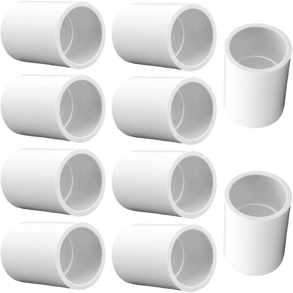 ANPTGHT 1 PVC Coupling 2 Way Pipe Fittings, Furniture Grade Schedule 40 Socket x Socket, Heavy Duty PVC Slip Socket Connectors for Building Furniture Greenhouse Shed (Pack of 10) (White)