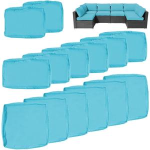 14Pcs Outdoor Cushion Covers Replacement Washable w/Zipper for 6-Seaters Sofa Patio Slipcovers Set Seat and Back Covers Only-25.6x25.6x3.9inch (Cyan)