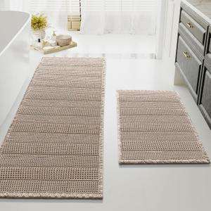 H.VERSAILTEX Waffle Bath Mat Super Absorbent Bathroom Mats Non Slip Bath Rugs for Bathroom Floor Machine Washable Ultra Soft Bathroom Rugs for Beside Tub, (32 x 20 Plus 24 x 60 - Inches, Irish Cream)