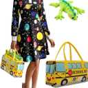 Womens Long Sleeves Peter Pan Collar Aline Fit and Flare Dress (Small, Black Planet Yellow Bus)