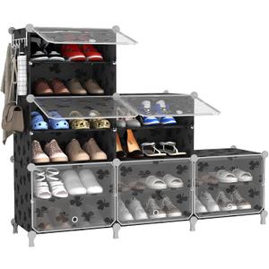 UNKU Shoe Rack, 6 Tier Shoe Storage Cabinet 24 Pair Plastic Shoe Shelves Organizer for Closet Bedroom Entryway Black