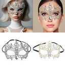 Ldabrye Rhinestones Masquerade Half Face Halloween Costume Accessories for Men Women Masquerade Halloween Cosplay (Silver)