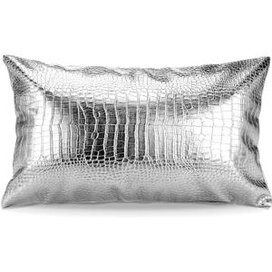 Artscope Silver Throw Pillow Covers Cases for Couch Sofa Home Decoration Solid Dyed Crocodile PU Faux Leather Both Sides Cushion Cover 12 x 20 Inches, 30x50cm