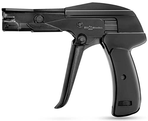 RV RHODES 42708 Zip Tie Gun/Cable Tie Install Tool, Adjustable Tension with Built-In Cutter, for Nylon Ties up to 1/4”- Black