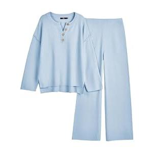 LILLUSORY Lounge Sets Womens Two 2 Piece Matching 2026 Fall Fashion Must Have Comfy Airport Outfits Clothes Clothing Trendy Knit Sweater Loungewear Travel Sweatsuit Sweat Suit Sets, Light Blue, XL