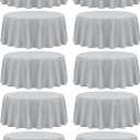 Fani 10 Pack 120 Inch Round Light Grey Polyester Tablecloth, Stain & Wrinkle Resistant, Perfect for 8ft Round Table, Wedding Party & Banquet