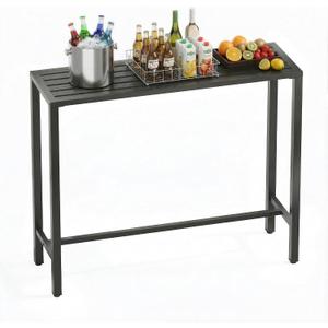 Outdoor Bar Table, 36in Bar Height Table, Black Metal Frame with Weatherproof Top, HDPE Outdoor Furniture for Patio, Hot Tub, Party, Balcony, Indoor