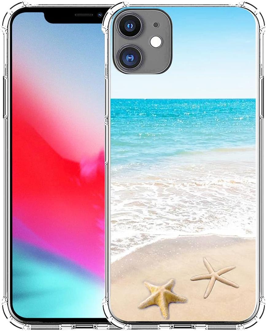 Case for iPhone 11 Beach Summer Gel Silicone Slim Drop Proof Heavy Duty Protection Cover Compatible for iPhone 11 & Beachy Waves Starfish Ocean Sea Scene Theme Tropical Design