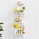 ODesign 3 Tier Height-Adjustable Shower Caddy Hanging Anti-Swing-Over The Shower Head Caddy-Storage Organizer Bathroom Shelves Basket - White