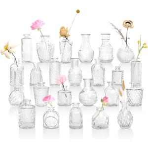 Bud Vases in Bulk 24, Clear Small Glass Vase for Centerpiece Table Decorations, Durable Mini Glass Vases for Flowers, Decorative Flower Vase for Wedding Decor, Party, Home Decor, Housewarming
