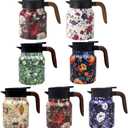 Vintage Floral Pattern Tea Pots Built-in Infuser,Vintage Floral Teapot with Built In Infuser Stainless Steel Thermal Carafe with Lid for Hot Drinks,Pink(Wooden Handle,35oz)