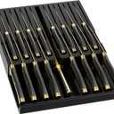 Domax Bamboo In-drawer Knife Block - Knife Drawer Organizer Insert Large Handle Steak Knife Holder, Kitchen Drawer Knife Organizer Fits for 16 knives and 1 Sharpening Steel (Not Included), Black