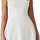 QINSEN Womens Square Neck Tennis Dress Sleeveless Built in Shorts Golf Athletic Dress with Pockets, S
