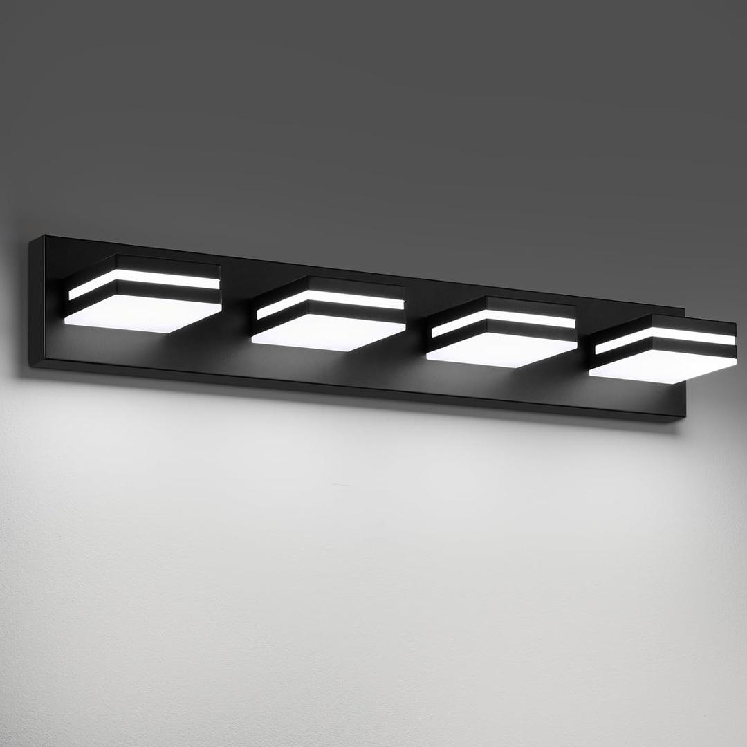 Modern LED Bathroom Lights Fixtures 4-Light,Metal Black Acrylic Wall Lighting,Vanity Lights for Bathroom Over Mirror 6000k 27in, 27.17 in