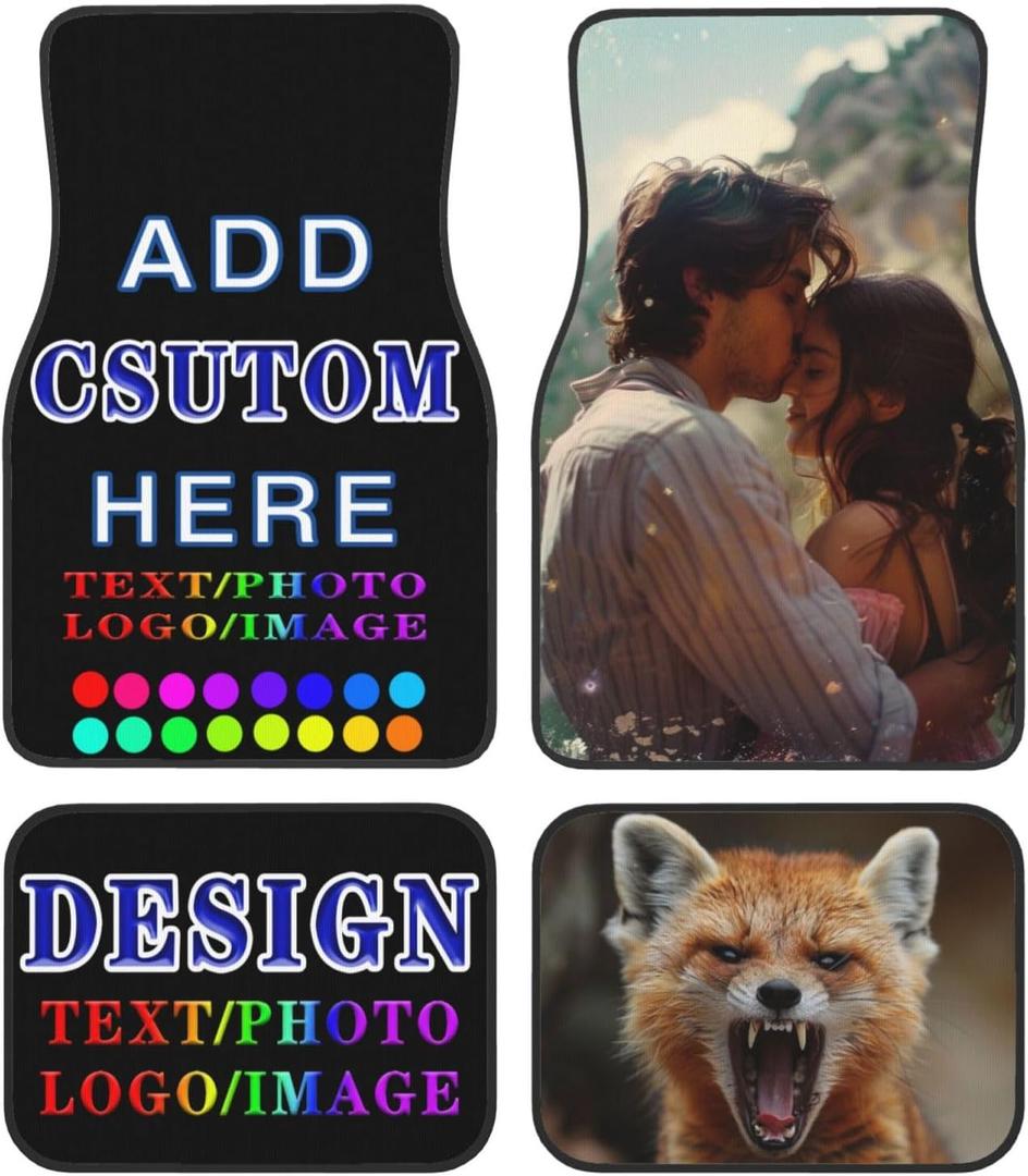 Custom Car Floor Mats for 4 Pieces Personalized Universal Car Foot Mats Add Your Photo Image Logo Text Customized Auto Interior Decorative Protection Foot Non Slip Carpet for for Sedan Truck Van SUV