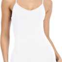 Qaffier Full Slips Dress for Women Adjustable Spaghetti Strap V Neck Under Dress Camisole Mini Slip Dress (X-Large, White)