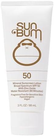 Sun Bum Mineral SPF 50 Sunscreen Body Lotion - Broad Spectrum Moisturizing Sunscreen with Vitamin E - Vegan and Hawaii 104 Act Compliant (Made without Octinoxate & Oxybenzone) - Travel Size - 3 oz Exp 2026/11