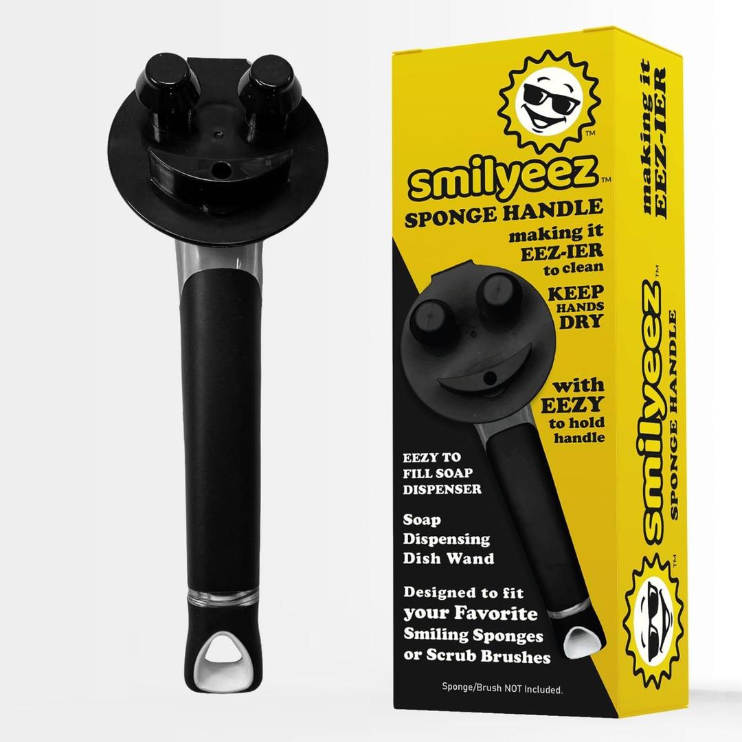 The Original Smiling Handle with Soap Dispensing for Scrub Daddy (Reg. TM) Sponge and Scrub Moji Sponge (Black)
