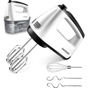SHARDOR Hand Mixer Electric, 6 Speed & Turbo Mixer Electric Handheld, Snap-On Storage Case,5 Stainless Steel Accessories for Whipping, Mixing Cookies, Brownie, Cakes, Dough Batters, White