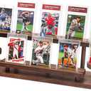 Zlcjyyun Wooden Trading Card Display Stand, 3Tier Card Holder for Graded, Sports and TCG Cards, Tabletop Display Holder, Rustic Solid Wood Shelf Stand for Basketball Football Hockey (Brown)