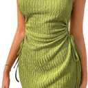 Acelitt Women's Summer Dresses 2026 Beach Casual Crewneck Loose Sundress Ribbed Cut Out Mini Dress Green X-Large