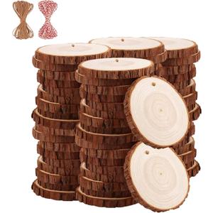 Natural Wood Slices TICIOSH 50 Pcs 2.4-2.8 inches Craft Unfinished Wood kit Predrilled with Hole Wooden Circles for DIY Crafts Wedding Decorations Christmas Ornaments Arts Wood Slices (50pcs 6-7cm)