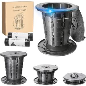 Retractable Portable Toilet, Adjustable Height Camping Toilet for Adults Kids, Compact Travel toilet for Car, Camping, Emergency, Outdoor Portable Potty