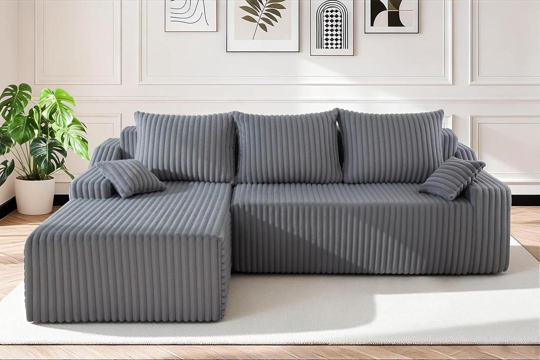 HABUTWAY 94'' Cloud Sectional Couch, Boneless Sofa with Deep Seat, Modular Comfy L-Shape Couch with Chaise for Living Room Bedroom, No Assembly Required(Grey,Left Facing Chaise)