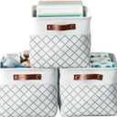 DECOMOMO White Storage Bins Fabric Storage Baskets for Shelves, Linen Closet Organization Toys Nursery (White Check, Large - 3 Pack) (Large/3P - 15"x11"x9.5")