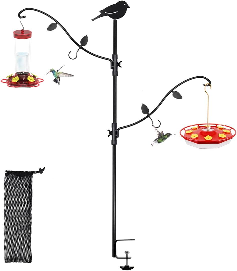 Yosager Deck Pole Bird Feeding Station Kit, Porch Multi Hook Bird Feeder Hanging Kit with Two Adjustable Branches, Attracting Wild Birds, Planter Hanger