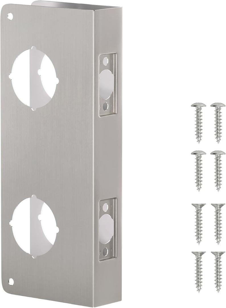 Double Hole Door Knob Reinforcement Plate, Brushed Nickel, Fits 1-3/4" Doors, 2-3/4" Backset, Door Lock and Door Knob Cover Plate, Deadbolt Cover Plate Reinforce and Repair Wood or Metal Doors (NDH-70-45)