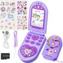 Kids Phone Toys for Girls, Christmas Birthday Gifts for Kid Age 3-8, Flip Phone Toy Mobiles with HD Dual Cameras, 1080P Video, Music Player, Games, Kid.s Camera with DIY Stickers, 32GB Card, Purple