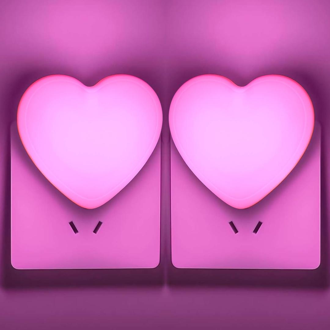 INZU Cute Night Light, Heart Night Light for Kids, LED Nightlight with Auto Dusk to Dawn Sensor, Nightlight Plug into Wall with Soft Warm Light for Bedroom, Nursery, Bathroom, Hallway (Pink 2Pack)