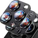 Uyiton Compatible with Phone 16 Pro/Phone 16 Pro Max Camera Lens Protector - [Not Easy to Break][Strong Adsorption][Case-Friendly] Metal Tempered Glass Rear Camera Screen Cover - Black, 2 Pack