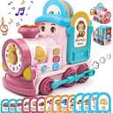 Toys for 1+ Year Old Girls - 24-In-1 Baby Musical Train with Bilingual(EN/ES) 14 Learning Cards, Sound, Lights, Baby Crawling Toys for 12-18 Month+, Fun Birthday & Xmas Gifts for Toddlers 1-3