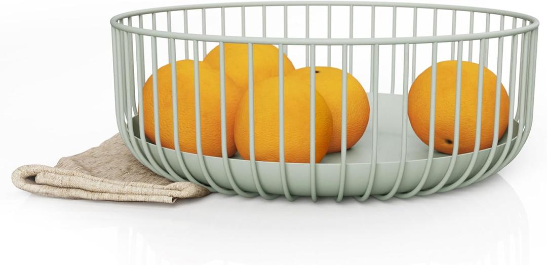 Wire Fruit Bowls-Stylish Metal Wire Fruit Basket for Kitchens-Decorative Fruit and Veg Storage Holder-Ideal Kitchen Accessories for Modern Decor-Light Green, 1 Unit, H4xL11xW11in - Heavy weight